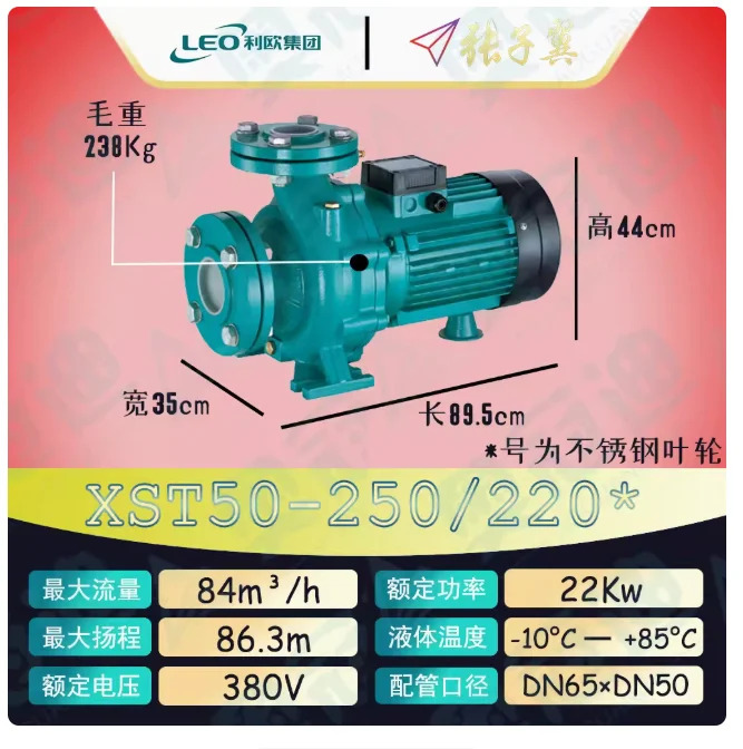LEO XST 표준 수평 원심 워터 펌프 스테인레스 스틸 임펠러 XST50-250/150x XST50-250/185x XST50-250/220x