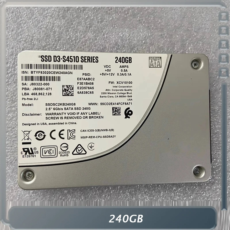 SSDSC2KB240G8 D3-S4510 6Gb/S SATA SSD 240G240GB