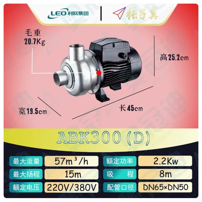 LEO ABK 스테인레스 스틸 단일 스테이지 원심 펌프 단상 220V 380V 3상 ABK200 ABK200D ABK300 ABK300D ABK400