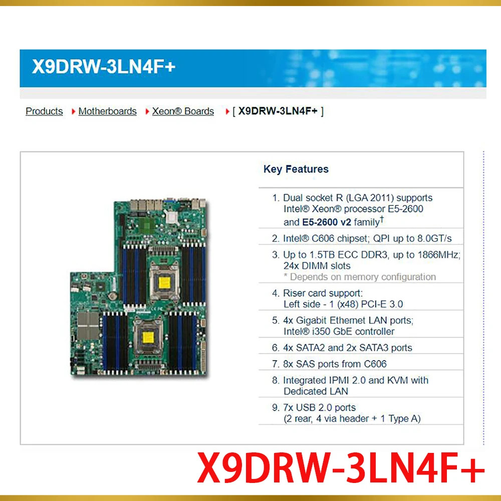 Supermicro 서버 마더보드 E5-2600 V1/V2 군C606 LGA2011 DDR3 X9DRW-3LN4F8x SAS 포트