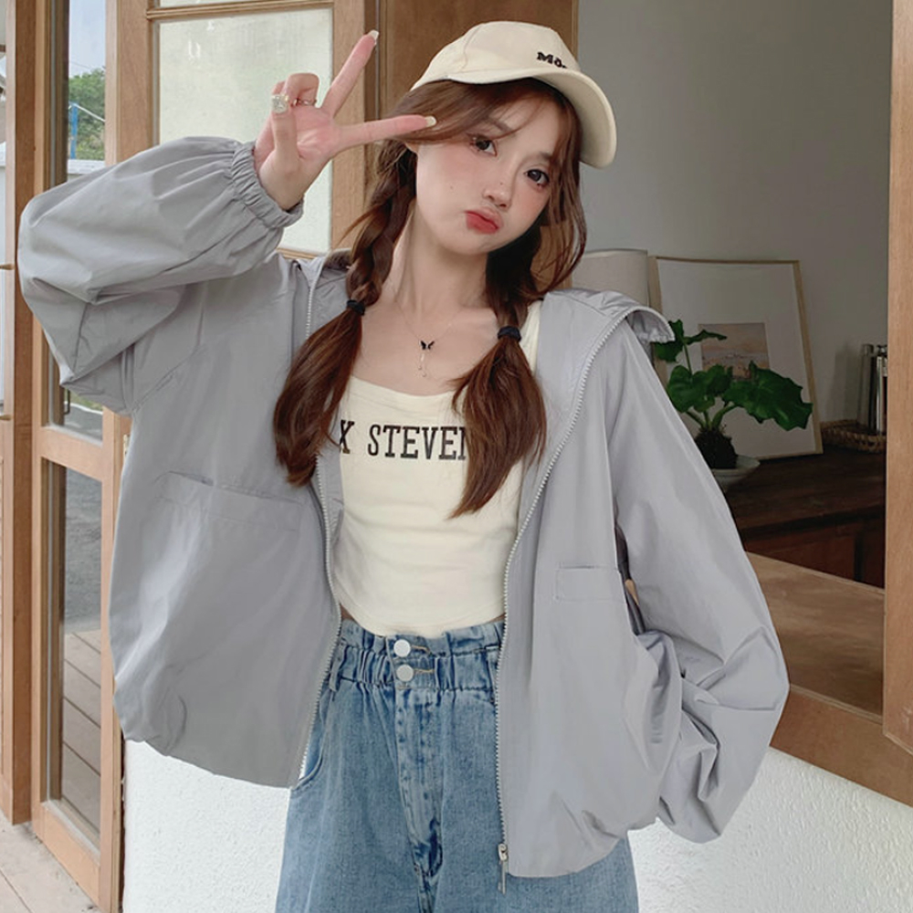 OHS-CWAJ6688 메쉬안감 루즈핏 후드 바람막이 - 상세 이미지 2