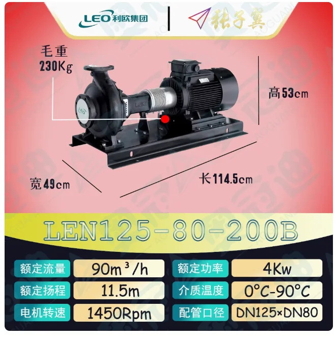 LEO LEN 수평 엔드 흡입 원심 펌프 LEN125-80-200 5.5KW LEN125-80-200A LEN125-80-200B 4KW LEN125-80-200C
