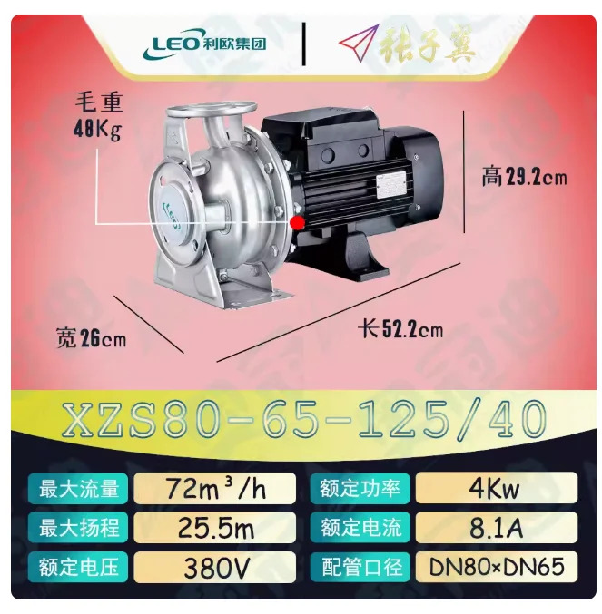 LEO XZS 스테인레스 스틸 엔드 흡입 수평 원심 워터 펌프 3상 380V XZS80-65-125/40 80-65-160/55 80-65-160/75
