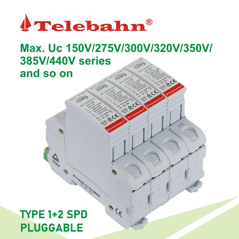 AC 서지 보호기 230V/400V/320V 12.5kA 30kA 60kA SPD 4P T1T2 3상 TNS 보호 장치