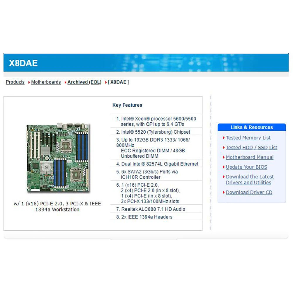 Xeon 프로세서 5600/5500 시리즈 DDR3 SATA2 PCI-E2.0 X8daeSupermicro 서버 워크스테이션 마더보드 지원