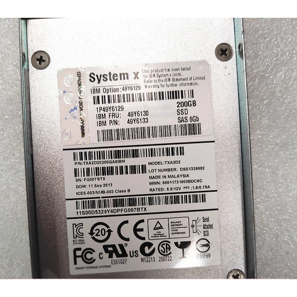 IBM 시스템 X M4 49Y6130 49Y6133 SAS 서버 솔리드 스테이트 2.5인치200GB