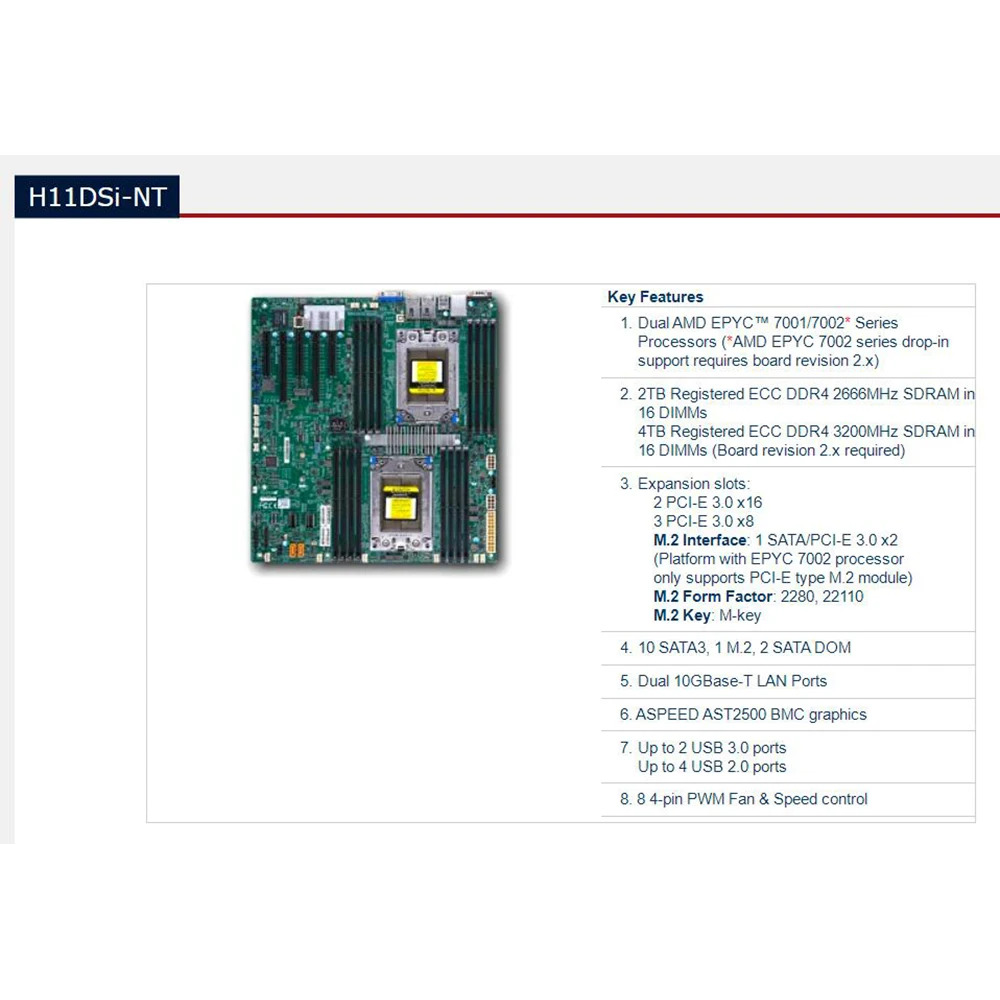 7001/7002 시리즈 프로세서Supermicro 마더보드내부 NVMe 포트PCI-E 3.0 x4 H11DSi-NT