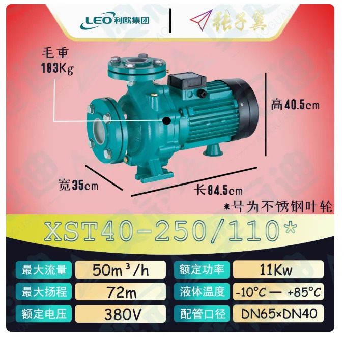 LEO XST 표준 수평 원심 워터 펌프 스테인레스 스틸 임펠러 XST40-200/55x XST40-200/75x XST40-250/92x 40-250/110