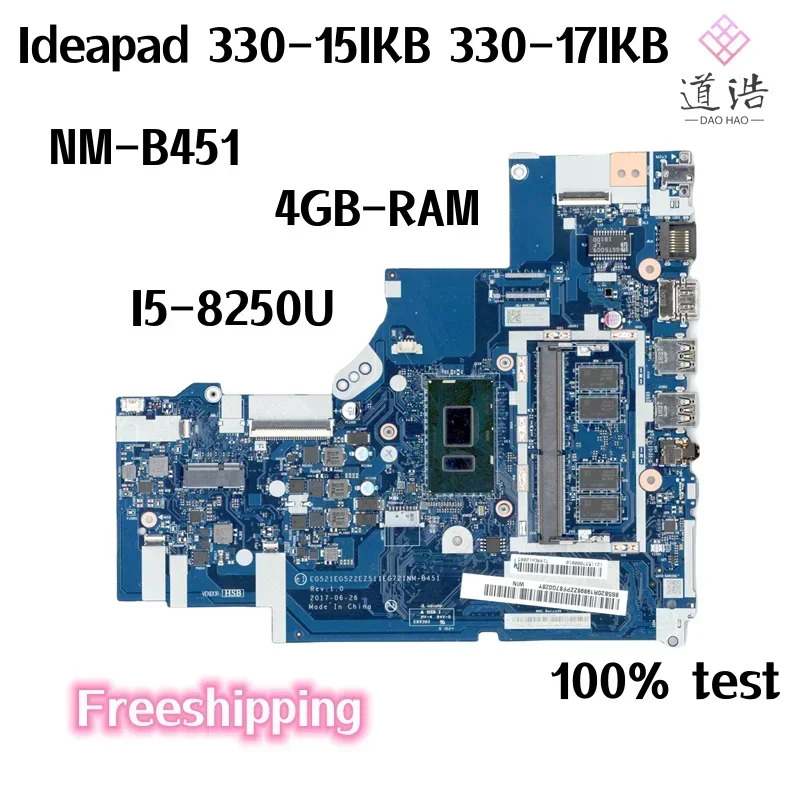 NM-B451 Lenovo호환 Ideapad 330-15IKB 330-17IKB 노트북 마더보드 EG521 EG522 5B20R19914 I5-8250U CPU 4GB-RAM D