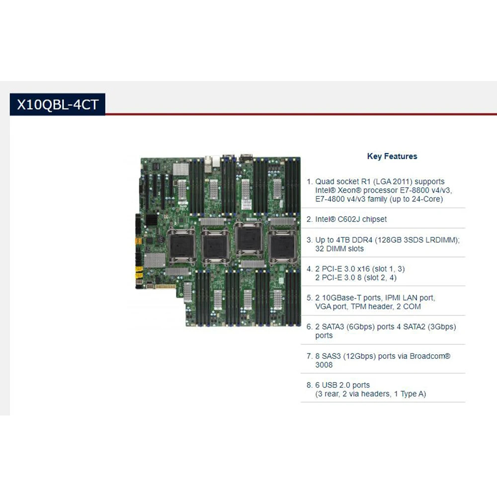 Supermicro 서버 쿼드 소켓 R3 마더보드 E7-4800 v4/v3 E7-8800 10GBase-T 포트LGA2011 DDR4 X10QBL-4CT