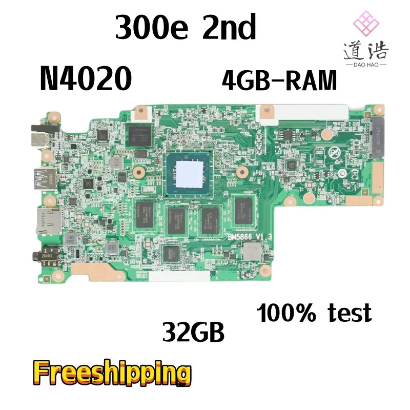 BM5866V1.3 Lenovo호환 Chromebook 300e 2nd 노트북 마더보드 5B20X83137 N4020 CPU 4GB RAM 32GB 메인보드 완전 작동 리퍼
