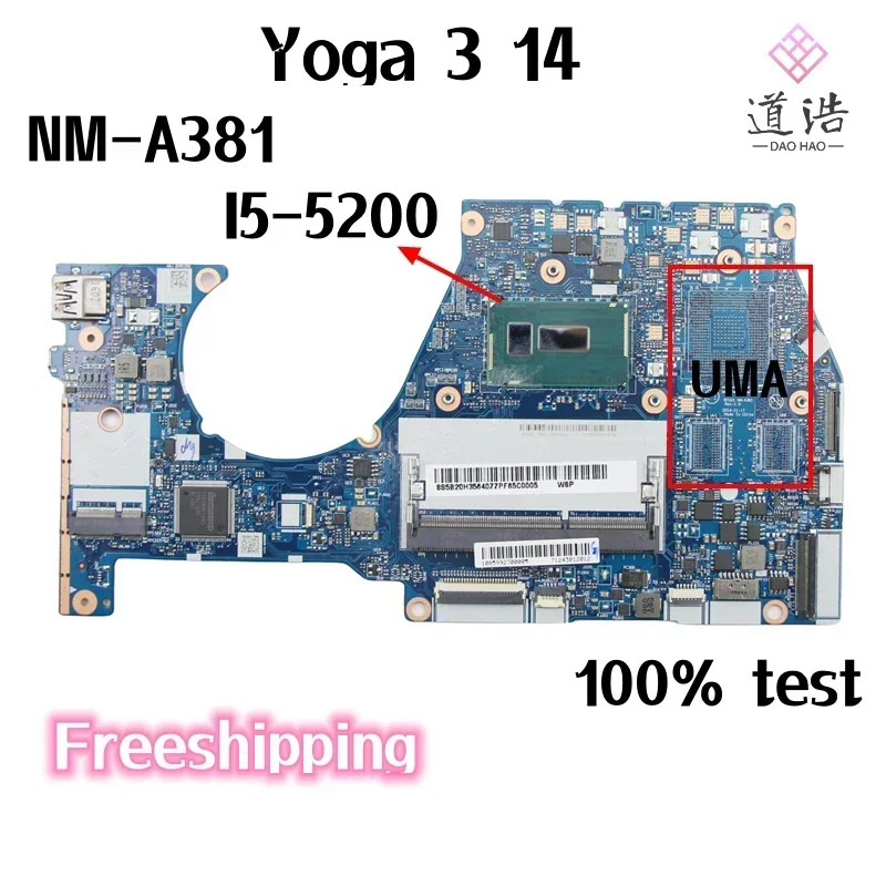 NM-A381 Lenovo호환 Yoga 3 14 노트북 마더보드 BTUU1 Rev1.0 5B20H35637 5B20H35640 I5-5200 CPU DDR3 완전 작동 리퍼