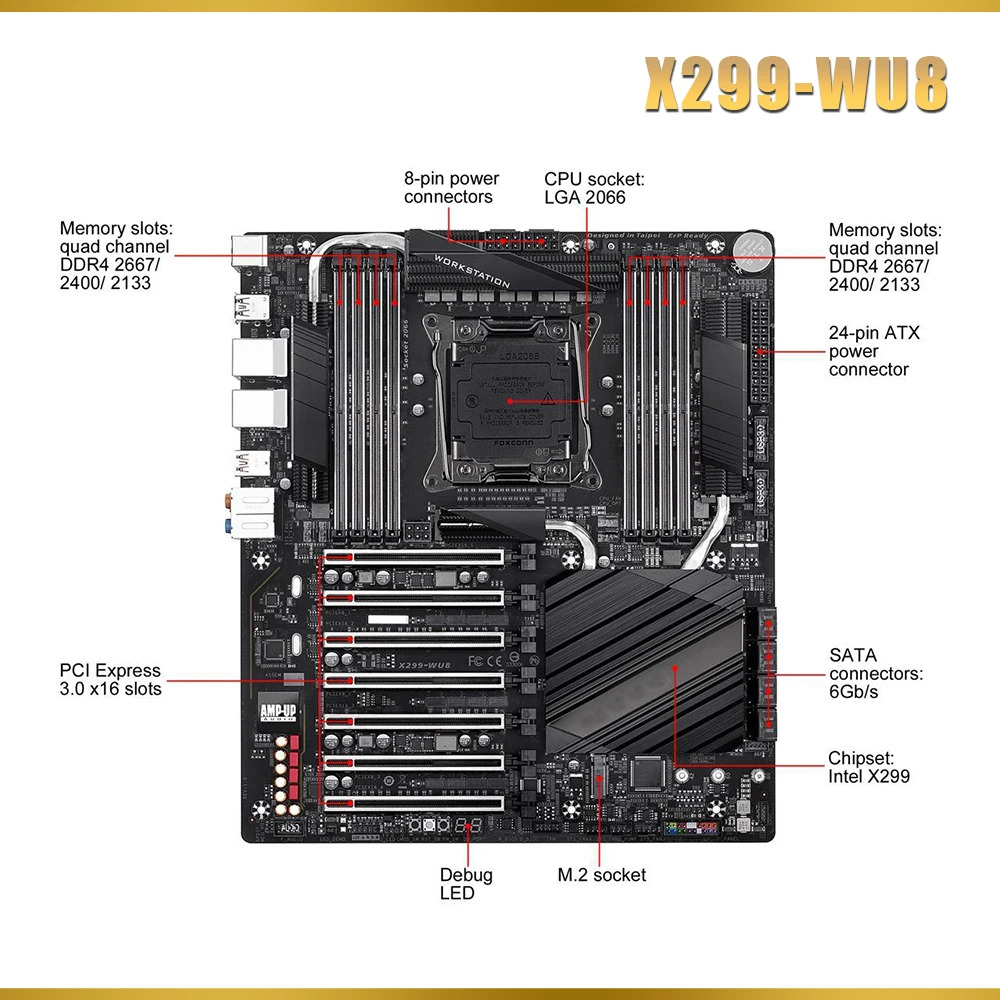 X299 X299-WU8 마더보드 LGA2066 DDR4 256GB E- PCI-E X16 3.0