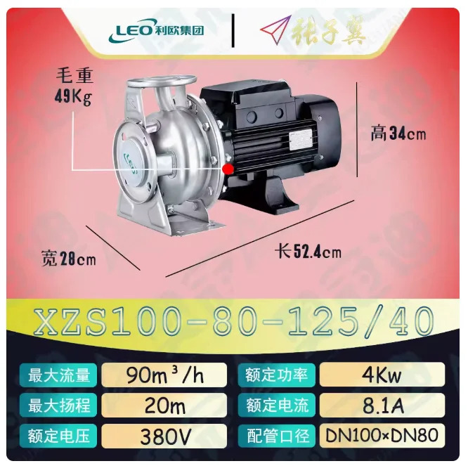 LEO XZS 스테인레스 스틸 엔드 흡입 수평 원심 워터 펌프 3상 380V XZS100-80-125/40 100-80-125/55 80-125/75