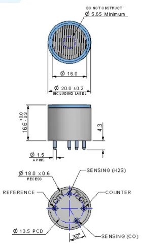 4H 일산화탄소/황화수소CO/H2 S 이센서 ABC05-800