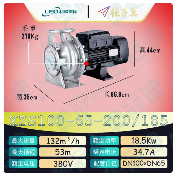 LEO XZS 스테인레스 스틸 엔드 흡입 수평 원심 워터 펌프 3상 380V XZS100-65-200/185 XZS100-65-200/220 22KW