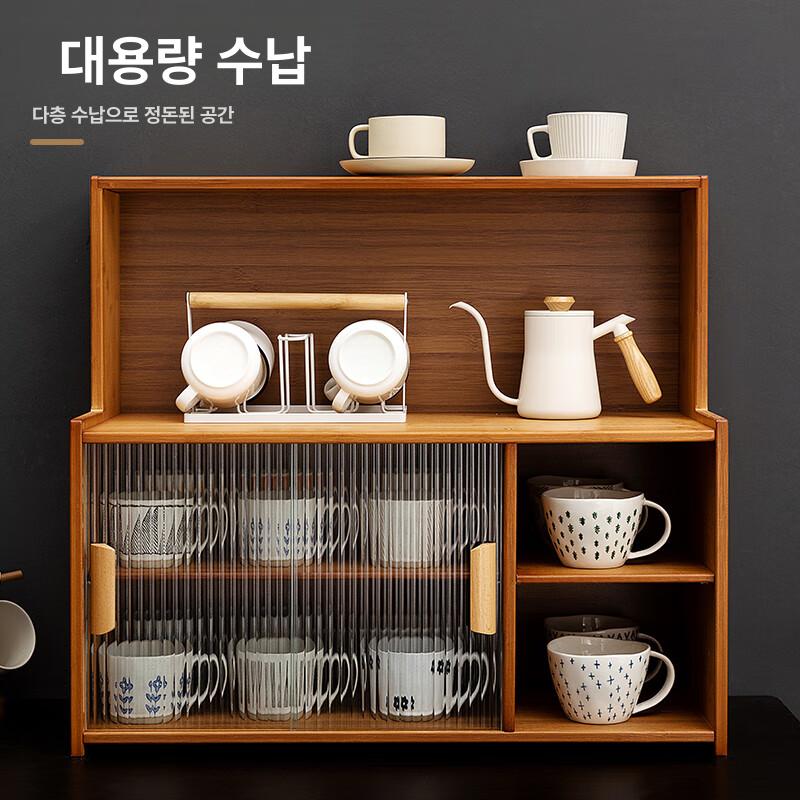 컵보드 수납장 유리 찻잔 찻장 캐비닛 엔틱 커피장 주방찬장 미닫이 원목그릇장 - 상세 이미지 3