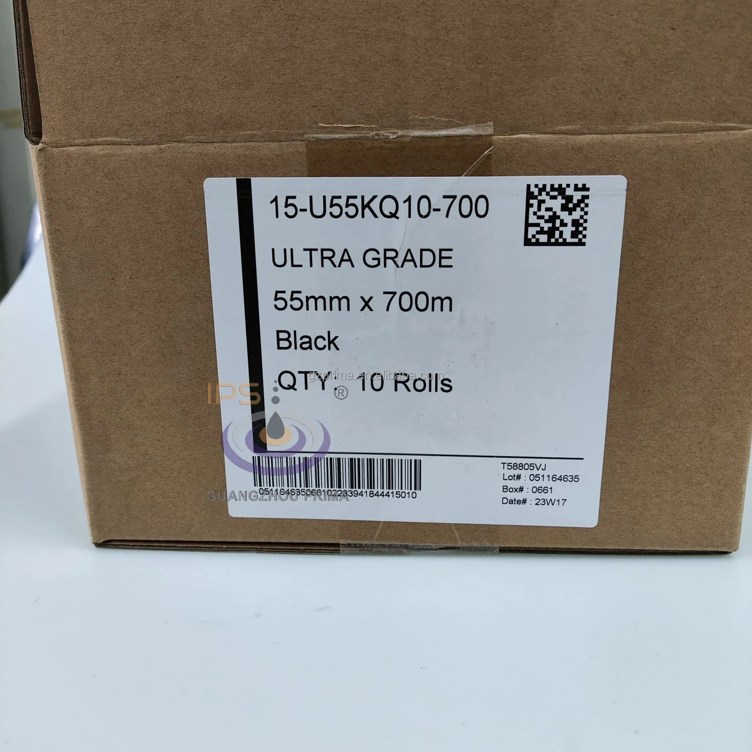 VJ Tto 리본 15-U55KQ10-700 검정색 55MM X 700M 열전사 프린터케이스당 10개 원본