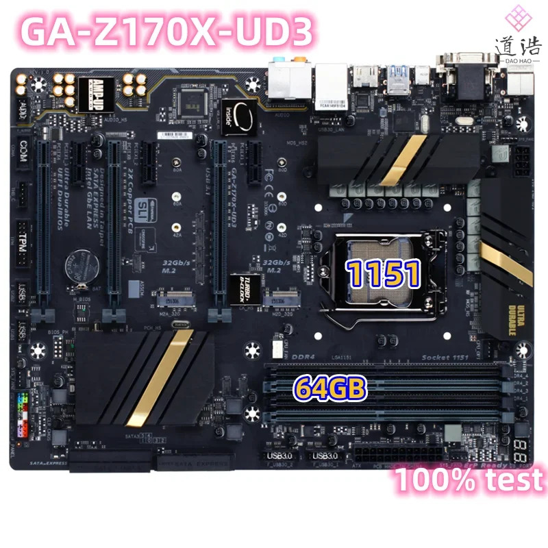 GA-Z170X-UD3 마더보드64GB 2xM.2 6xSATA3.0 LGA 1151 DDR4 Z170 메인보드 완전 작동 리퍼