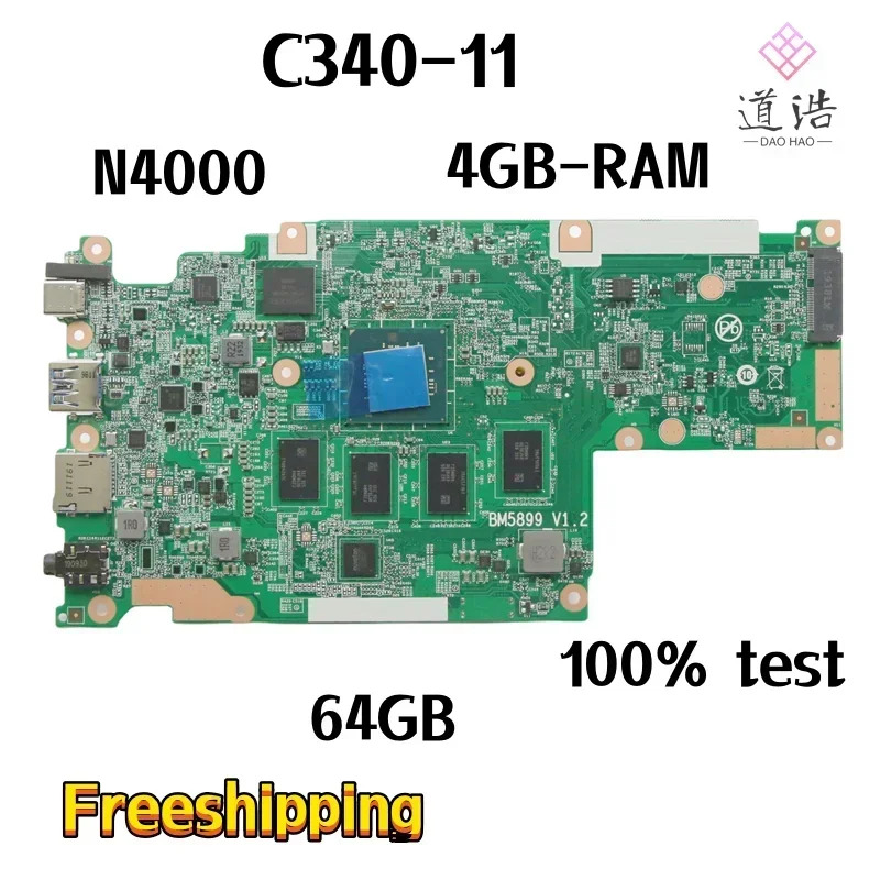 Lenovo호환 Chromebook C340-11 노트북 마더보드BM5899-V1.2 5B20S42667 N4000 CPU 4GB-RAM 64GB-SSD 완전 작동 리퍼