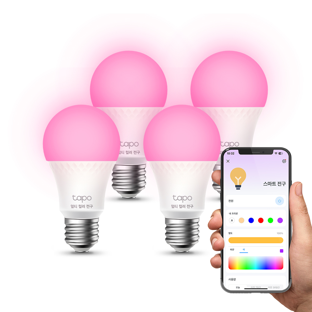 티피링크 Tapo L535E 1100루멘 스마트 멀티컬러 LED 조명 9W, 전구색, 4개 - 상품 이미지