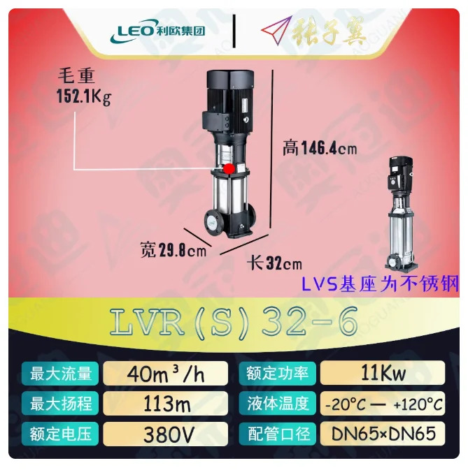 LEO LVR/LVS32 스테인레스 스틸 수직 다단식 워터 펌프 LVR32-5-2 LVS32-5-2 LVR32-5 LVS32-5 LVR32-6-2 LVS32-6-2 LVR/S32