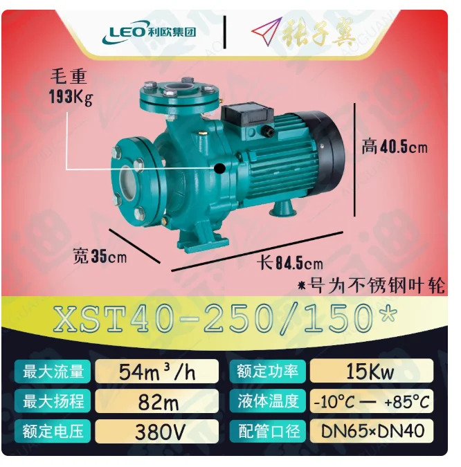 LEO XST 표준 수평 원심 워터 펌프 스테인레스 스틸 임펠러 XST40-250/150x XST50-200/92x XST50-200/110x