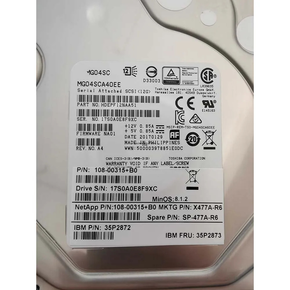 NetApp 서버 하드 X477A-R6 SP-477A-R6 108-00315 4T SAS 3.5인치4TB