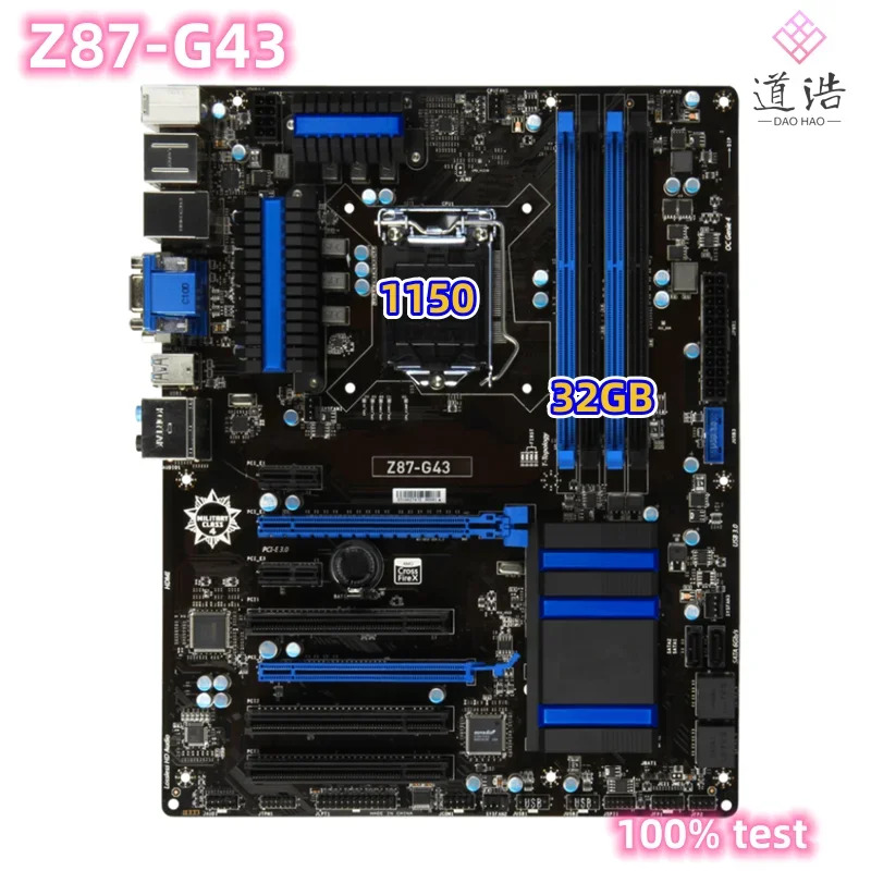 Z87-G43 마더보드32GB VGA DVI HDMI LGA 1150 DDR3 Z87 메인보드 완전 작동 리퍼