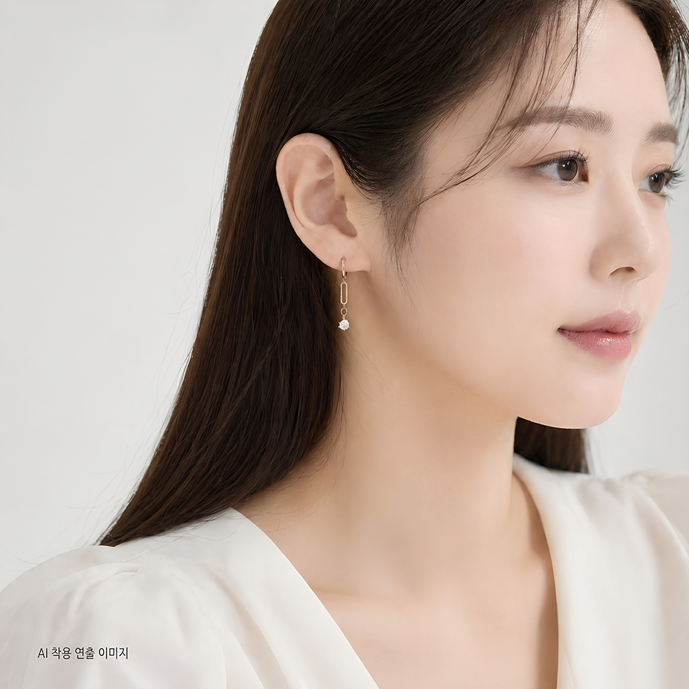 14k 숏 드롭 큐빅 원터치 귀걸이 OPPE0175 - 상세 이미지 5