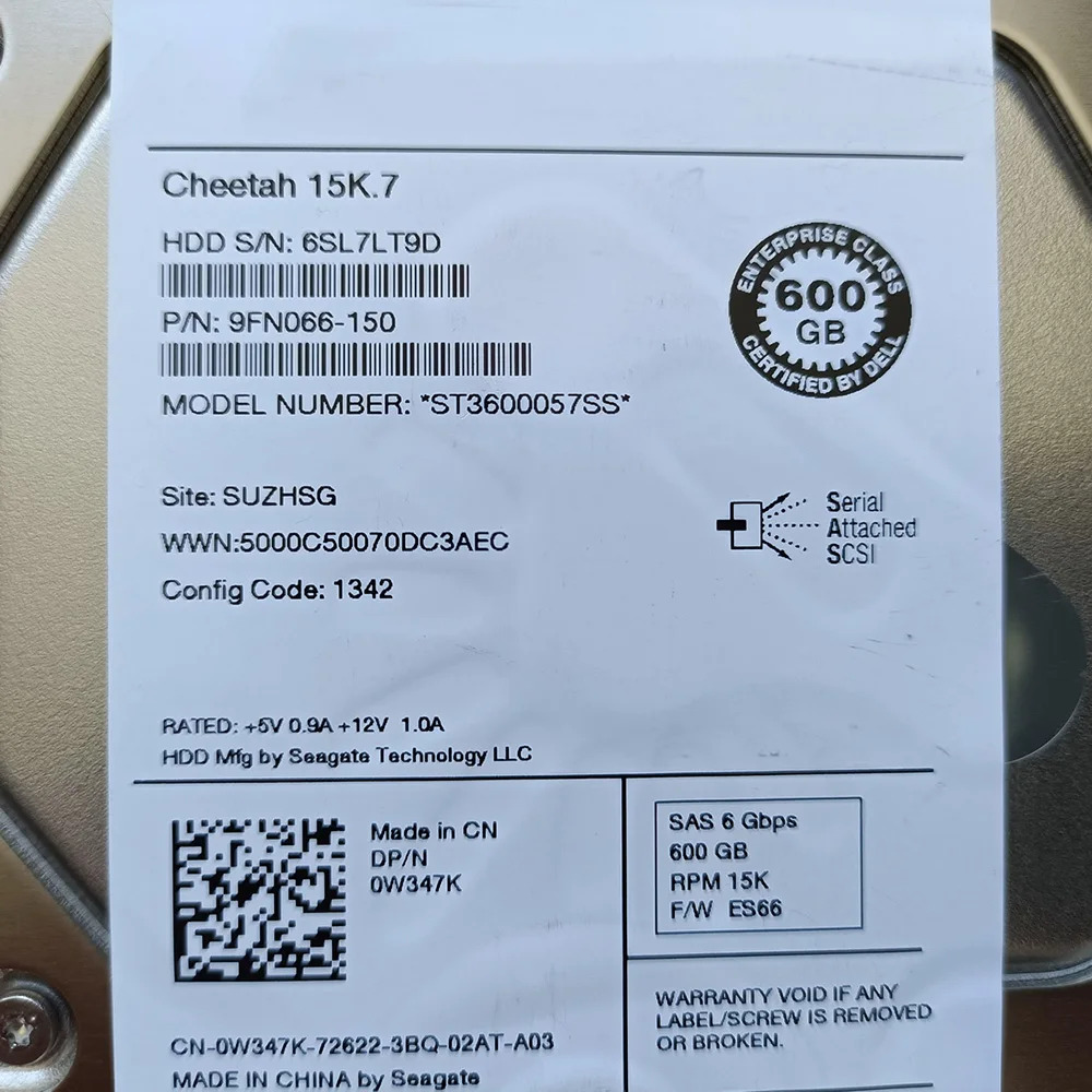 델 0W347K W347K ST600G 3600057 SS 15K 3.5인치 SAS HDD