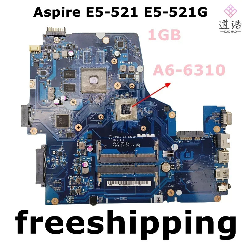 에이서 아스파이어 E5-521 E5-521G 노트북 마더보드 NBMSLA-B231P 511001 A6-6310 CPU 1GB DDR3 메인보드 리퍼 완료 완전 작동
