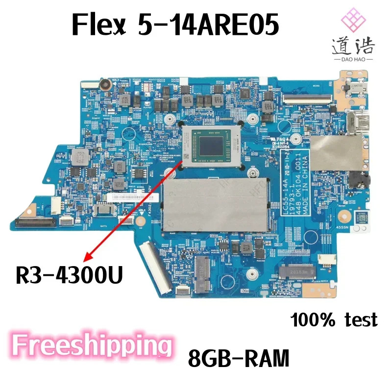 19793-1 Lenovo호환 Flex 5-14ARE05 노트북 마더보드 LC55-14A 448.0K104.0011 5B20S44389 R3-4300U CPU 8GB-RAM 작업