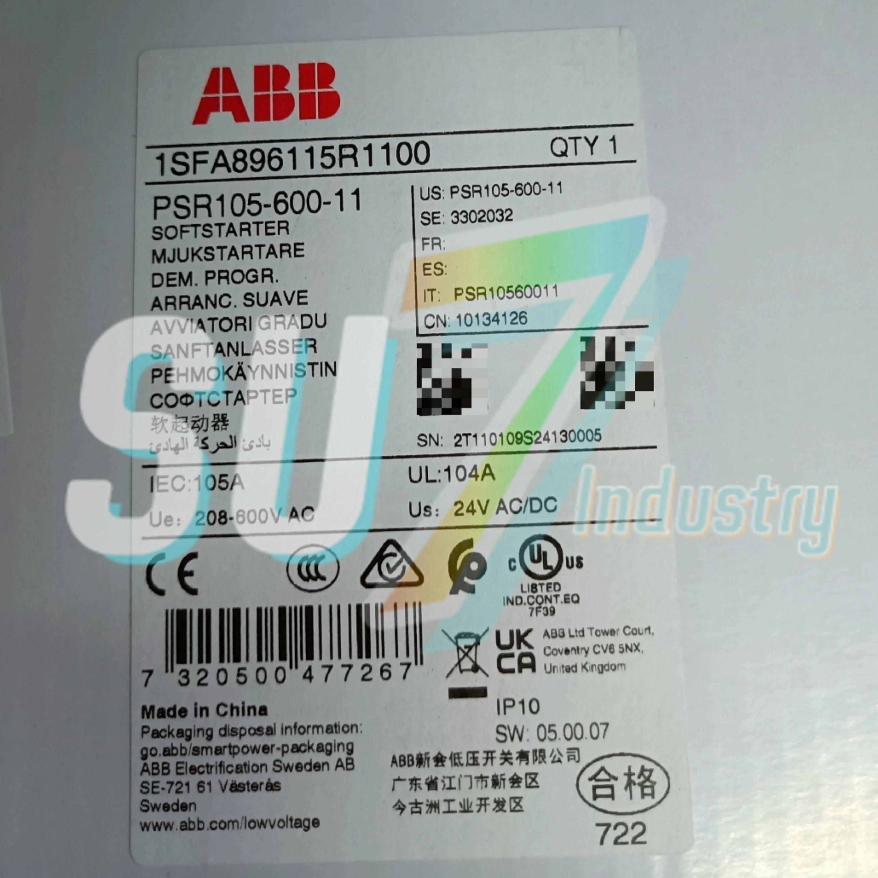 PSR60-600-11 PSR72-600-11 PSR85-600-11 PSR105-600-11 소프트 스타터 새