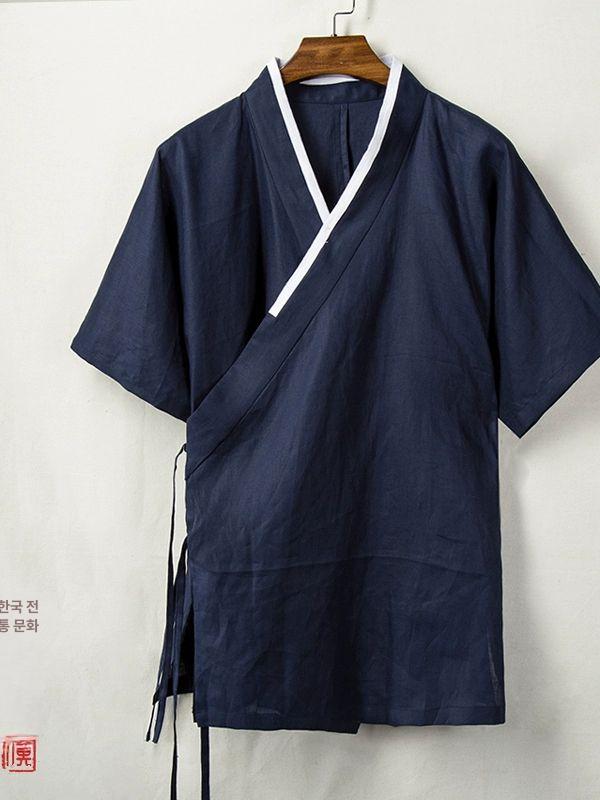 남자 생활한복 린넨 계량 저고리 여름 법복 반팔 개량 화이트 M - 상세 이미지 2