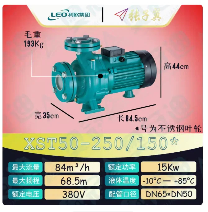 LEO XST 표준 수평 원심 워터 펌프 스테인레스 스틸 임펠러 XST50-250/150x XST50-250/185x XST50-250/220x