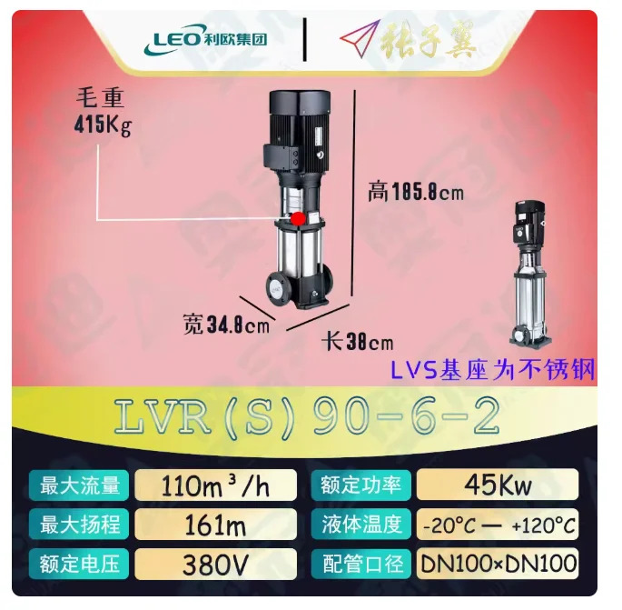 LEO LVR/LVS90 스테인레스 스틸 수직 다단 펌프 LVR90-5-2 LVS90-5-2 LVR90-5 LVS90-5 LVR90-6-2 LVS90-6-2 LVR90-6 LVS