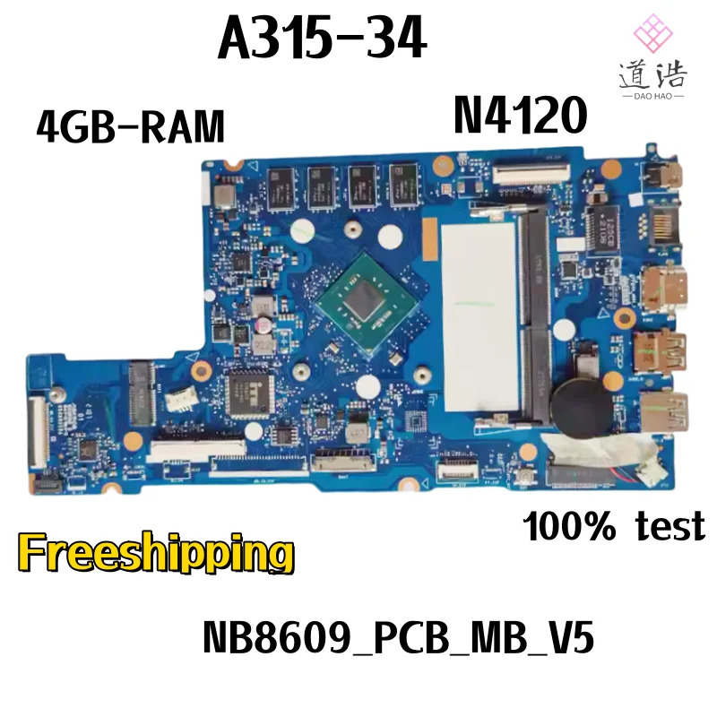 에이서 아스파이어 A315-34 노트북 마더보드 NB8609PCBMBV5/V4 N4120 CPU 4GB RAM N19H1 메인보드 리퍼 완료