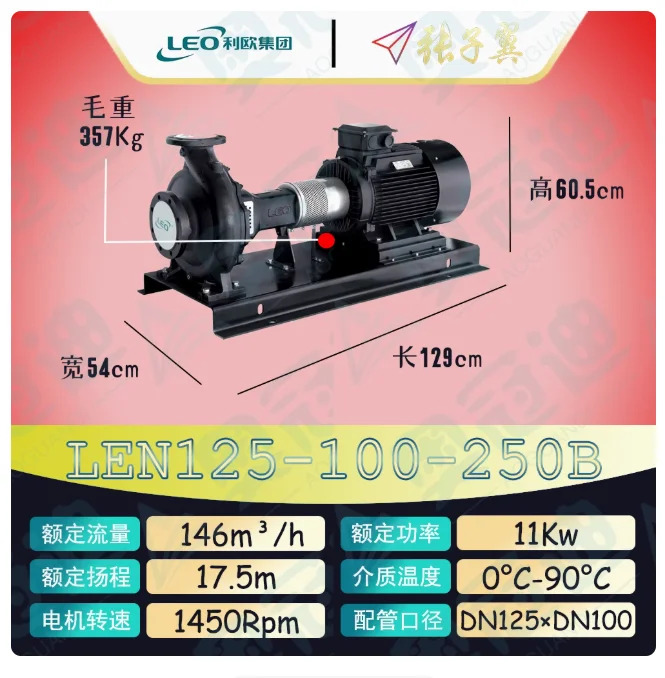 LEO LEN 수평 엔드 흡입 원심 펌프 LEN125-80-250E 5.5KW LEN125-100-250 15KW LEN125-100-250A LEN125-100-250B 11
