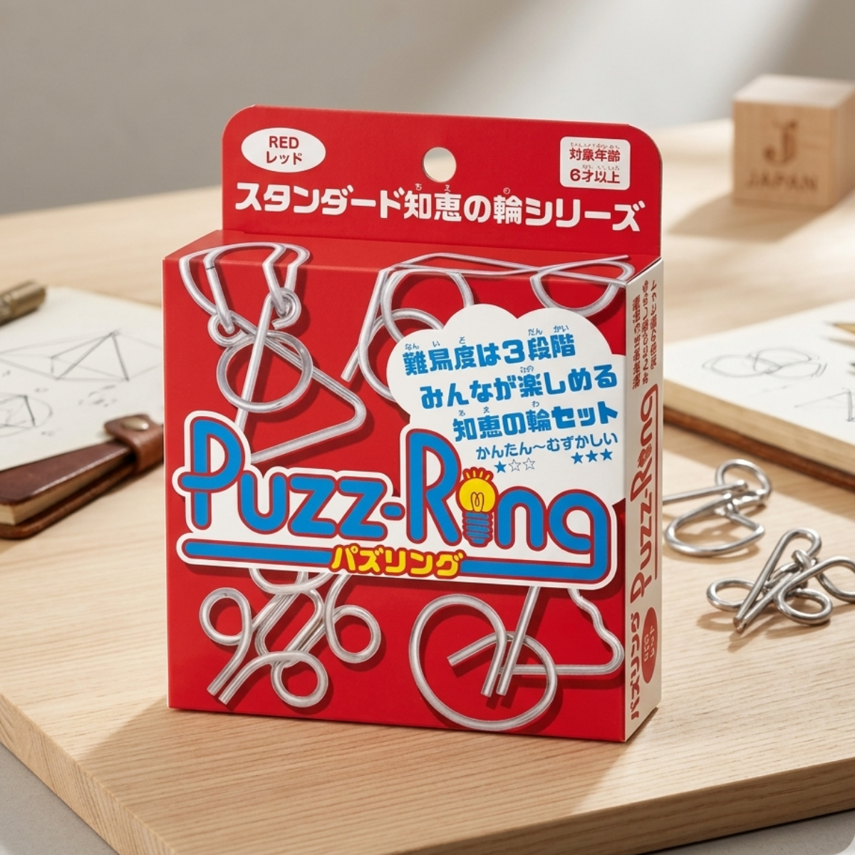 하나야마 캐스트 퍼즐링 레드 지혜의 고리 Puzz-Ring 하즈루 와이어 고리 퍼즐 - 메인 이미지