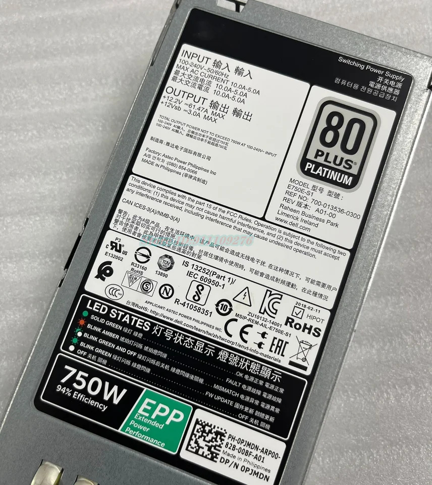 D750E-S6 E750E-S1 서버 EPP 전원공급장치 DELL R630 R730 R730XD R740 R640 R530 0V1YJ6 05RHVV 0PN 0TPJ2X 750W