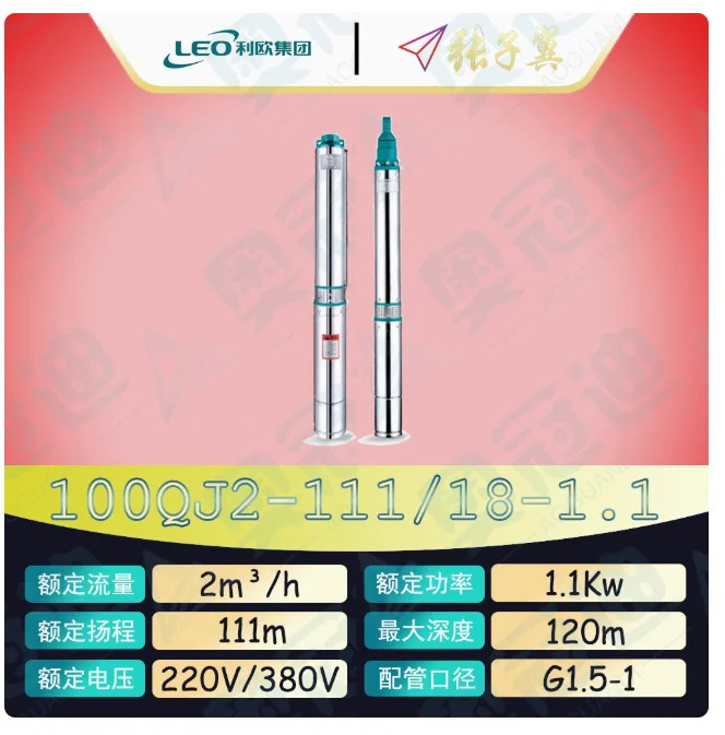LEO QJ 깊은 우워터펌프 하이 리프트 스테인레스 스틸 3상 380V 100QJ2-111/18-1.1 100QJ2-135/22-1.5 100QJ2-184/30-2.2