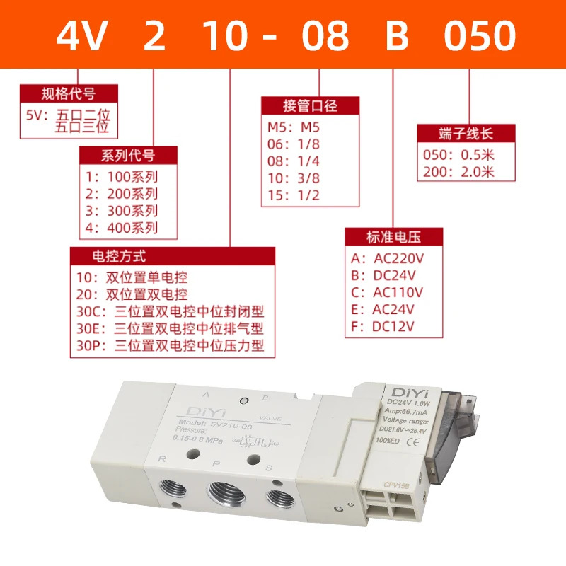 공압 2위치 5방향 5V110-06 밸브 4V210-08AC220V 솔레노이드 5V210-08 제어