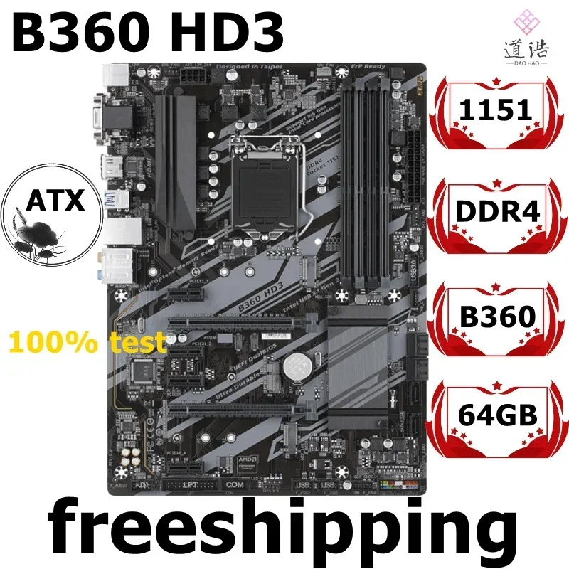 B360 HD3 마더보드64GB LGA 1151 DDR4 메인보드 완전 작동 리퍼