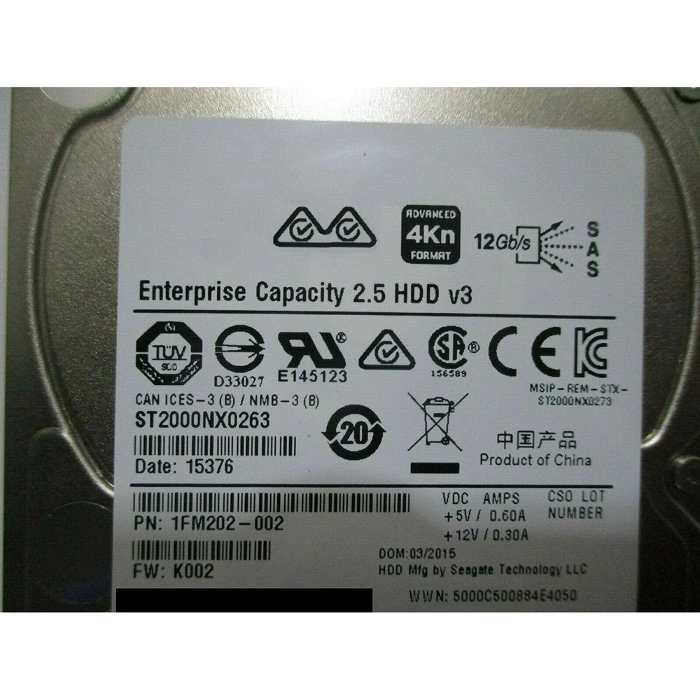 델 WPJ4T 2TB 7.2K SAS 12GB 2.5인치 128MB 하드 드라이브 ST2000NX0263용
