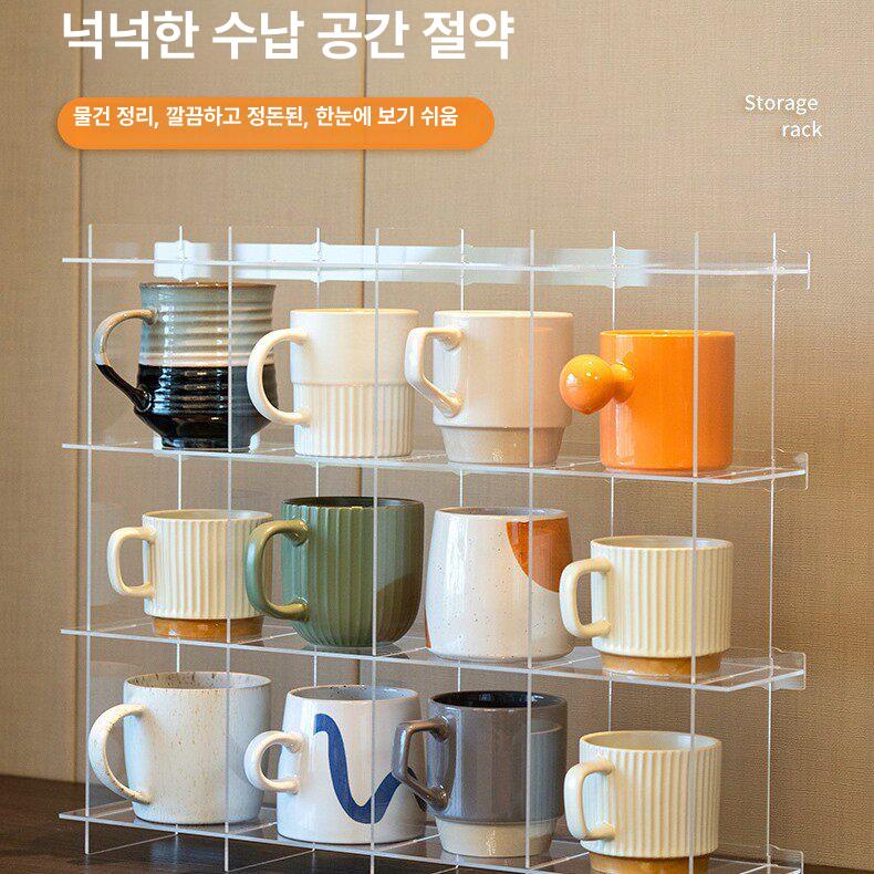 아크릴 선반 거치대 주방 컵걸이 홈카페 투명 머그 진열장 수납 랙 보관 정리함 - 상세 이미지 4