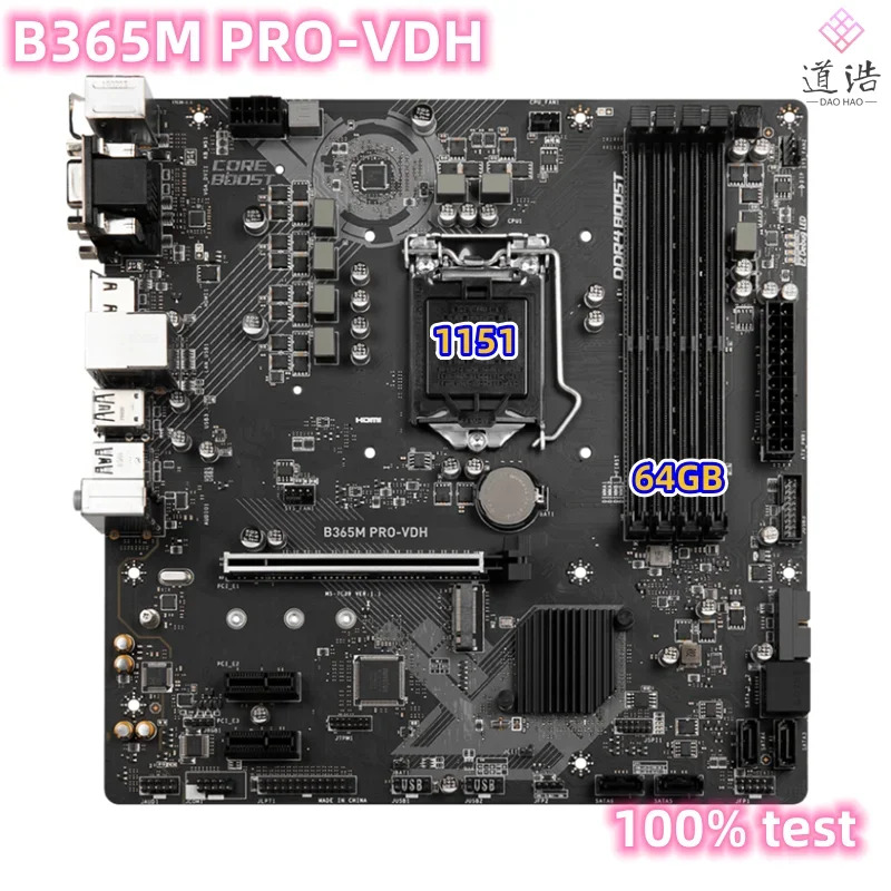 B365M PRO-VDH 마더보드64GB VGA DVI HDMI M.2 LGA 1151 DDR4 마이크로 B365 메인보드 완전 작동 리퍼