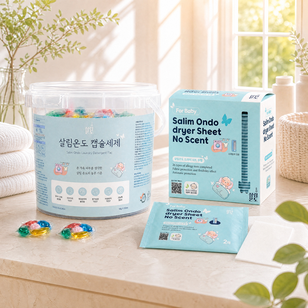 살림온도 캡슐세제 & 건조기시트(무향) 세트, 알러지 미세플라스틱 등 검사완료 - 상품 이미지