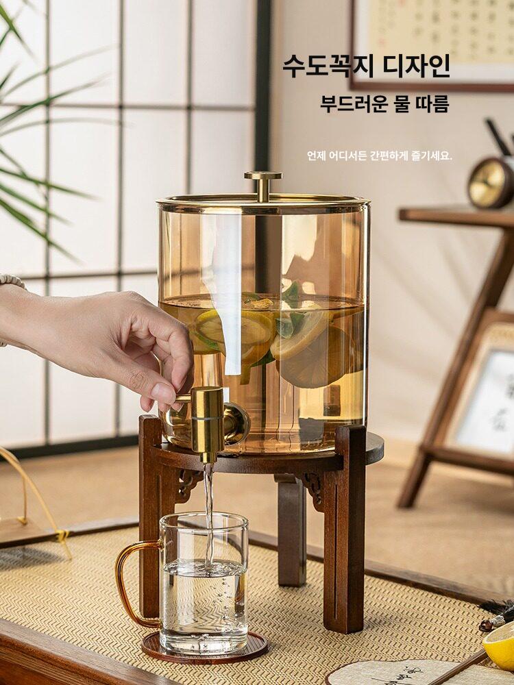우드 디스펜서 내열유리 업소용 카페물통 유리병 뚜껑 용기 음료서버 주스통 투명 - 상세 이미지 5