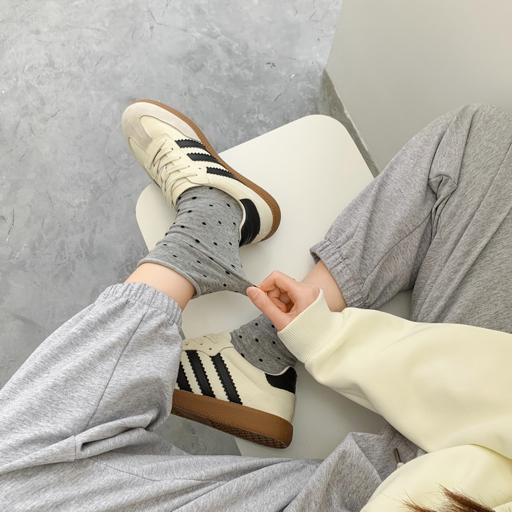 여성 도트 중목 면양말 6종컬러세트 웨이브롤링 디테일 이미지 7